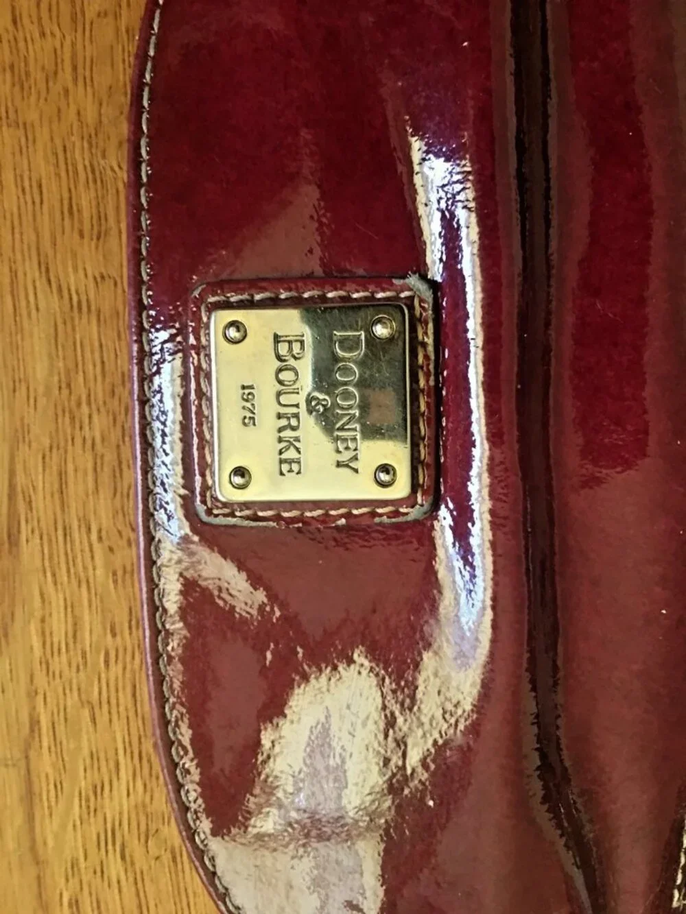 Dooney & Bourke Shiny Red Leather Wallet/Clutch Brass Logo Vintage 1975